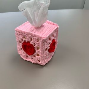 Valentines Tissue Box Cover Cozy New Pink Red Heart Handmade Crochet